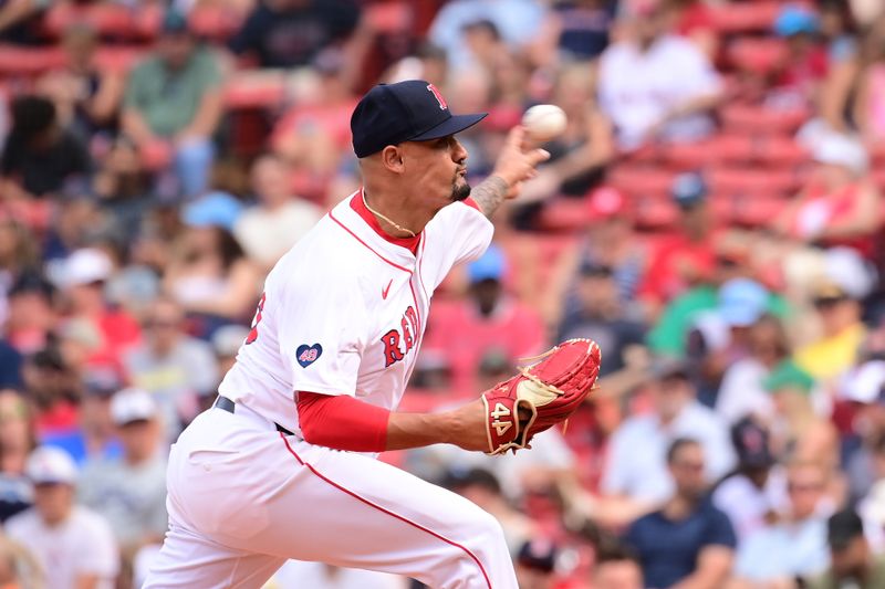 Aug 25, 2024; Boston, Massachusetts, USA; Boston Red Sox pitcher Brennan Bernardino (83) pitches against the Arizona Diamondbacks during the seventh inning at Fenway Park. Mandatory Credit: Eric Canha-USA TODAY Sports