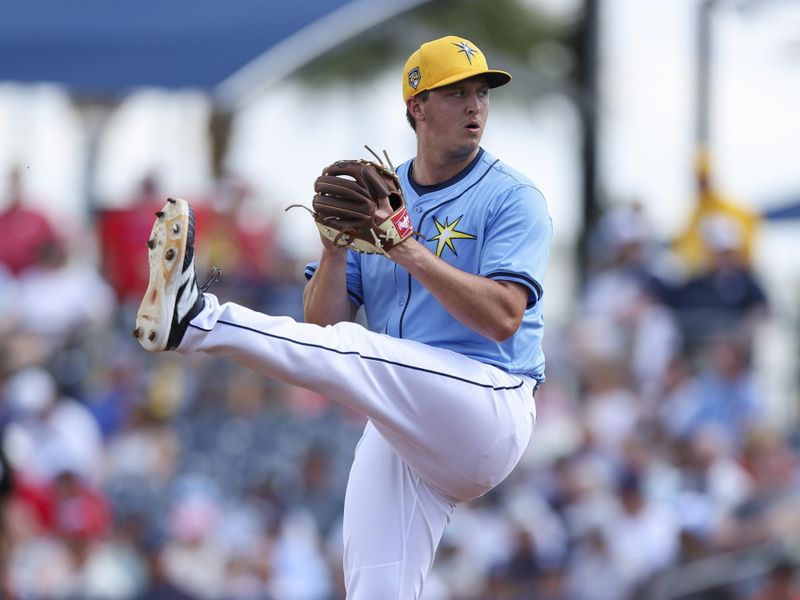 Mar 7, 2024; Port Charlotte, Florida, USA;  Tampa Bay Rays pitcher Logan Workman (92) throws a pitch against the Philadelphia Phillies in the fifth inning at Charlotte Sports Park. Mandatory Credit: Nathan Ray Seebeck-USA TODAY Sports