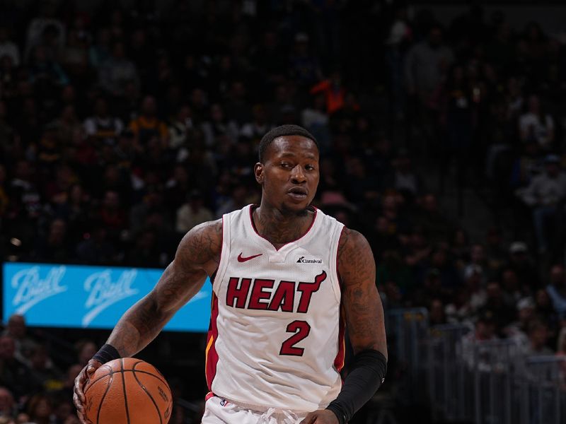 DENVER, CO - FEBRUARY 29: Terry Rozier #2 of the Miami Heat handles the ball during the game against the Denver Nuggets on February 29, 2024 at the Ball Arena in Denver, Colorado. NOTE TO USER: User expressly acknowledges and agrees that, by downloading and/or using this Photograph, user is consenting to the terms and conditions of the Getty Images License Agreement. Mandatory Copyright Notice: Copyright 2024 NBAE (Photo by Bart Young/NBAE via Getty Images)