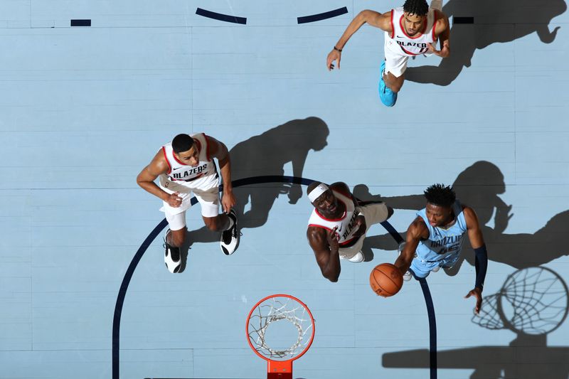 MEMPHIS, TN - MARCH 2: GG Jackson #45 of the Memphis Grizzlies shoots the ball during the game against the Portland Trail Blazers on March 2, 2024 at FedExForum in Memphis, Tennessee. NOTE TO USER: User expressly acknowledges and agrees that, by downloading and or using this photograph, User is consenting to the terms and conditions of the Getty Images License Agreement. Mandatory Copyright Notice: Copyright 2024 NBAE (Photo by Joe Murphy/NBAE via Getty Images)