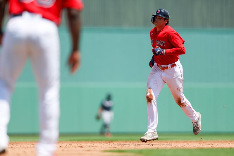 Mar 28, 2023; Fort Myers, Florida, USA;  Boston Red Sox first baseman Triston Casas (36) runs the bases after hitting a home run against the Atlanta Braves in the second inning during spring training at JetBlue Park at Fenway South. Mandatory Credit: Nathan Ray Seebeck-USA TODAY Sports