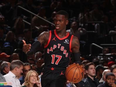 NEW YORK, NY - DECEMBER 11:  Dennis Schroder #17 of the Toronto Raptors handles the ball during the game  on December 11, 2023 at Madison Square Garden in New York City, New York.  NOTE TO USER: User expressly acknowledges and agrees that, by downloading and or using this photograph, User is consenting to the terms and conditions of the Getty Images License Agreement. Mandatory Copyright Notice: Copyright 2023 NBAE  (Photo by Nathaniel S. Butler/NBAE via Getty Images)