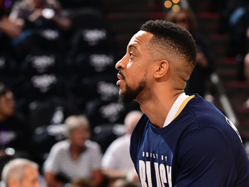 PHOENIX, AZ - FEBRUARY 27: CJ McCollum #3 of the New Orleans Pelicans warms up before the game against the Phoenix Suns on February 27, 2025 at PHX Arena in Phoenix, Arizona. NOTE TO USER: User expressly acknowledges and agrees that, by downloading and or using this photograph, user is consenting to the terms and conditions of the Getty Images License Agreement. Mandatory Copyright Notice: Copyright 2025 NBAE (Photo by Kate Frese/NBAE via Getty Images)