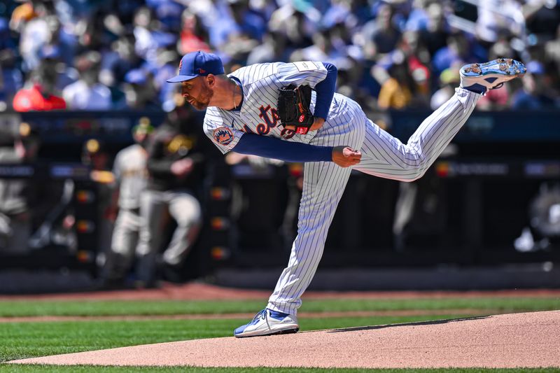 Apr 12, 2023; New York City, New York, USA; New York Mets starting pitcher Tylor Megill (38) pitches against the San Diego Padres during the first inning at Citi Field. Mandatory Credit: John Jones-USA TODAY Sports