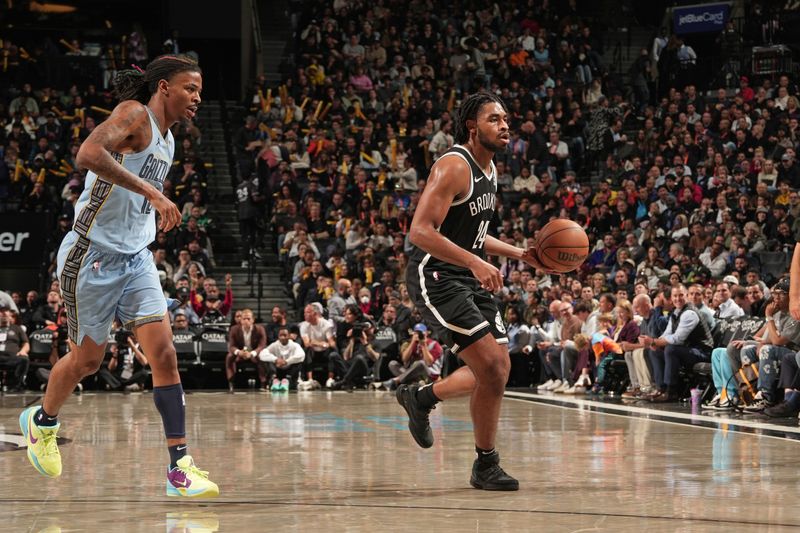 BROOKLYN, NY - NOVEMBER 4: Cam Thomas #24 of the Brooklyn Nets dribbles the ball during the game against the Memphis Grizzlies on November 4, 2024 at Barclays Center in Brooklyn, New York. NOTE TO USER: User expressly acknowledges and agrees that, by downloading and or using this Photograph, user is consenting to the terms and conditions of the Getty Images License Agreement. Mandatory Copyright Notice: Copyright 2024 NBAE (Photo by Jesse D. Garrabrant/NBAE via Getty Images)