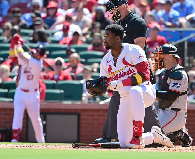 Sep 7, 2025; St. Louis, Missouri, USA; St. Louis Cardinals outfielder Jordan Walker (18) at Busch Stadium. Mandatory Credit: Tim Vizer-Imagn Images