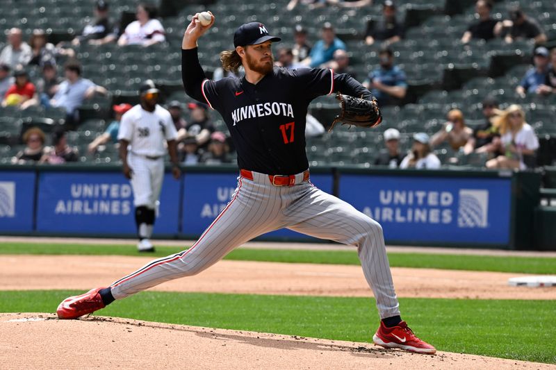 May 1, 2024; Chicago, Illinois, USA; Minnesota Twins starting pitcher Bailey Ober (17) delivers against the Chicago White Sox during the first inning at Guaranteed Rate Field. Mandatory Credit: Matt Marton-USA TODAY Sports