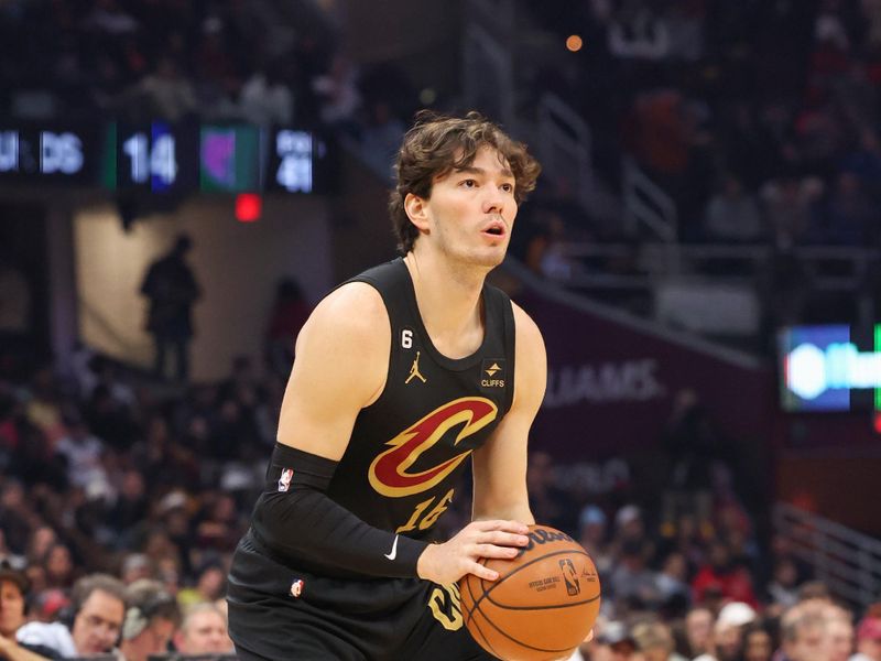 CLEVELAND, OH - FEBUARY 2:  Cedi Osman #16 of the Cleveland Cavaliers goes to the basket during the game on Febuary 2, 2023 at Rocket Mortgage FieldHouse in Cleveland, Ohio. NOTE TO USER: User expressly acknowledges and agrees that, by downloading and/or using this Photograph, user is consenting to the terms and conditions of the Getty Images License Agreement. Mandatory Copyright Notice: Copyright 2023 NBAE (Photo by  Lauren Bacho/NBAE via Getty Images)