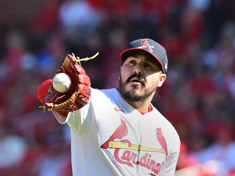 Sep 7, 2025; St. Louis, Missouri, USA; St. Louis Cardinals pitcher JoJo Romero (59) prepares to pitch against the San Francisco Giants at Busch Stadium. Mandatory Credit: Tim Vizer-Imagn Images