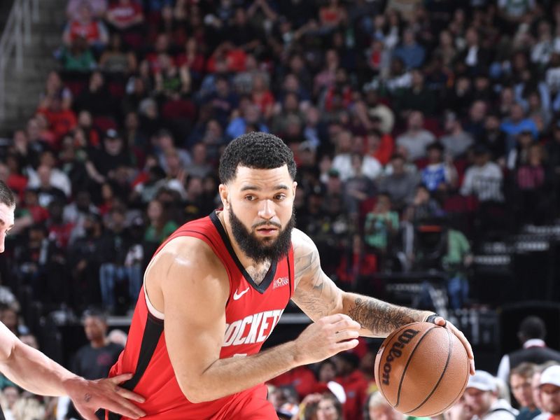 HOUSTON, TX - JANUARY 3: Fred VanVleet #5 of the Houston Rockets dribbles the ball during the game against the Boston Celtics  on January 3, 2025 at the Toyota Center in Houston, Texas. NOTE TO USER: User expressly acknowledges and agrees that, by downloading and or using this photograph, User is consenting to the terms and conditions of the Getty Images License Agreement. Mandatory Copyright Notice: Copyright 2025 NBAE (Photo by Logan Riely/NBAE via Getty Images)