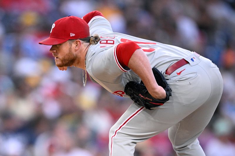 Sep 4, 2023; San Diego, California, USA; Philadelphia Phillies relief pitcher Craig Kimbrel (31) prepares to pitch against the San Diego Padres during the eighth inning at Petco Park. Mandatory Credit: Orlando Ramirez-USA TODAY Sports