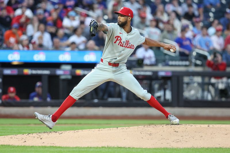 Apr 22, 2025; New York City, New York, USA;  Philadelphia Phillies starting pitcher Cristopher Sánchez (61) pitches in the first inning against the New York Mets at Citi Field. Mandatory Credit: Wendell Cruz-Imagn Images
