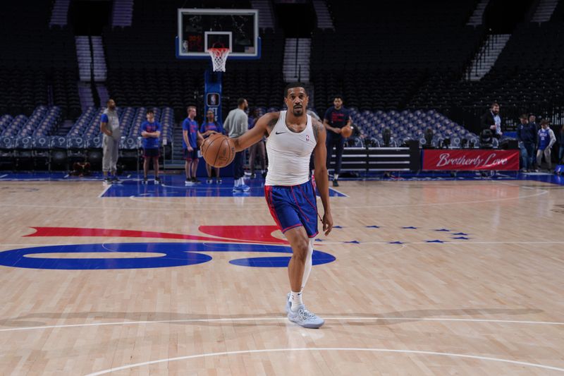 PHILADELPHIA, PA - APRIL 2: De'Anthony Melton #8 of the Philadelphia 76ers warms up before the game against the Oklahoma City Thunder  on April 2, 2024 at the Wells Fargo Center in Philadelphia, Pennsylvania NOTE TO USER: User expressly acknowledges and agrees that, by downloading and/or using this Photograph, user is consenting to the terms and conditions of the Getty Images License Agreement. Mandatory Copyright Notice: Copyright 2024 NBAE (Photo by Jesse D. Garrabrant/NBAE via Getty Images)