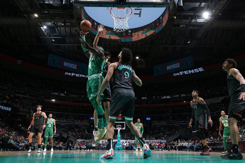 WASHINGTON, DC -? MARCH 17: Jrue Holiday #4 of the Boston Celtics drives to the basket during the game against the Washington Wizards on March 17, 2024 at Capital One Arena in Washington, DC. NOTE TO USER: User expressly acknowledges and agrees that, by downloading and or using this Photograph, user is consenting to the terms and conditions of the Getty Images License Agreement. Mandatory Copyright Notice: Copyright 2024 NBAE (Photo by Stephen Gosling/NBAE via Getty Images)