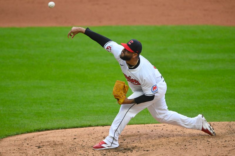 May 7, 2024; Cleveland, Ohio, USA; Cleveland Guardians relief pitcher Pedro Avila (60) delivers a pitch in the third inning against the Detroit Tigers at Progressive Field. Mandatory Credit: David Richard-USA TODAY Sports