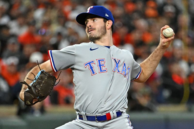 Oct 8, 2023; Baltimore, Maryland, USA; Texas Rangers starting pitcher Cody Bradford (61) pitches during the sixth inning against the Baltimore Orioles during game two of the ALDS for the 2023 MLB playoffs at Oriole Park at Camden Yards. Mandatory Credit: Tommy Gilligan-USA TODAY Sports