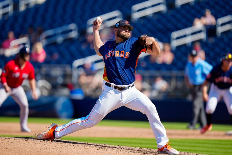 Mar 1, 2023; West Palm Beach, Florida, USA; Houston Astros pitcher Joe Record (71) throws a pitch against the Boston Red Sox during the sixth inning at The Ballpark of the Palm Beaches. Mandatory Credit: Rich Storry-USA TODAY Sports