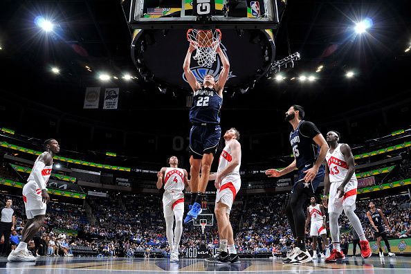 ORLANDO, FL - NOVEMBER 21: Franz Wagner #22 of the Orlando Magic dunks the ball during the game against the Toronto Raptors during the In-Season Tournament on November 21, 2023 at Amway Center in Orlando, Florida. NOTE TO USER: User expressly acknowledges and agrees that, by downloading and or using this photograph, User is consenting to the terms and conditions of the Getty Images License Agreement. Mandatory Copyright Notice: Copyright 2023 NBAE (Photo by Fernando Medina/NBAE via Getty Images)