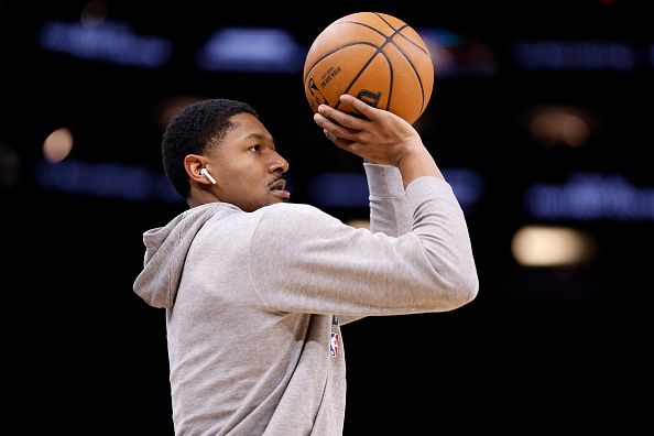 PHOENIX, ARIZONA - JANUARY 01: Bradley Beal #3 of the Phoenix Suns prepares for the game against the Portland Trail Blazers at Footprint Center on January 01, 2024 in Phoenix, Arizona. NOTE TO USER: User expressly acknowledges and agrees that, by downloading and or using this photograph, User is consenting to the terms and conditions of the Getty Images License Agreement.  (Photo by Chris Coduto/Getty Images)