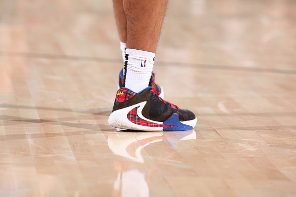 PORTLAND, OR - OCTOBER 27: The sneakers worn by Malcolm Brogdon #11 of the Portland Trail Blazers during the game against the Orlando Magic on October 27, 2023 at the Moda Center Arena in Portland, Oregon. NOTE TO USER: User expressly acknowledges and agrees that, by downloading and or using this photograph, user is consenting to the terms and conditions of the Getty Images License Agreement. Mandatory Copyright Notice: Copyright 2023 NBAE (Photo by Cameron Browne/NBAE via Getty Images)