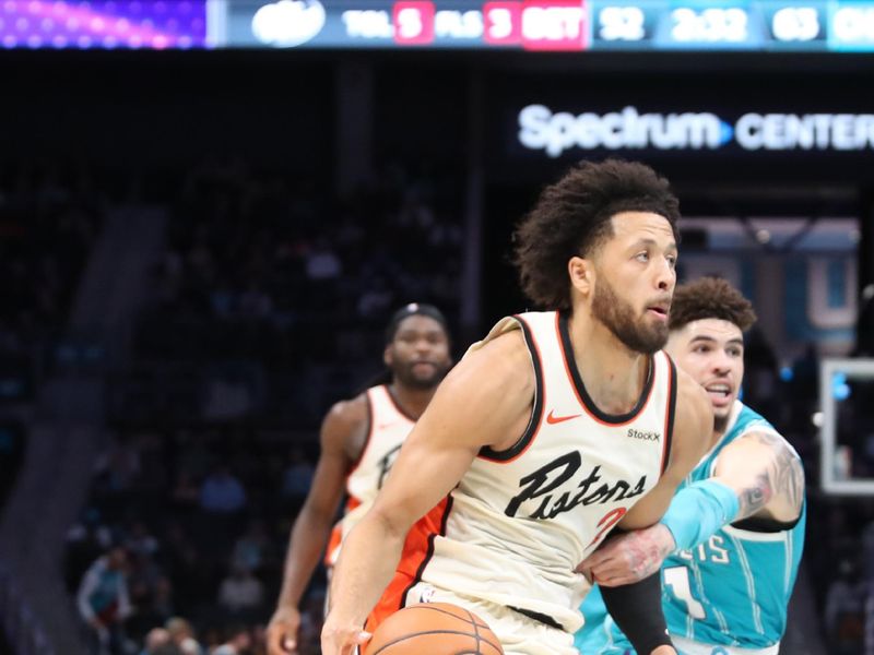 CHARLOTTE, NC -NOVEMBER 21:  Cade Cunningham #2 of the Detroit Pistons drives to the basket during the game during the game against the Charlotte Hornets on November 21, 2024 at Spectrum Center in Charlotte, North Carolina. NOTE TO USER: User expressly acknowledges and agrees that, by downloading and or using this photograph, User is consenting to the terms and conditions of the Getty Images License Agreement. Mandatory Copyright Notice: Copyright 2024 NBAE (Photo by Brock Williams-Smith/NBAE via Getty Images)