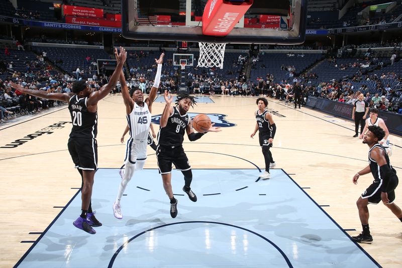 MEMPHIS, TN - February 26:  Trendon Watford #9 of the Brooklyn Nets looses the ball during the game against the Memphis Grizzlies on February 26, 2024 at FedExForum in Memphis, Tennessee. NOTE TO USER: User expressly acknowledges and agrees that, by downloading and or using this photograph, User is consenting to the terms and conditions of the Getty Images License Agreement. Mandatory Copyright Notice: Copyright 2024 NBAE (Photo by Joe Murphy/NBAE via Getty Images)
