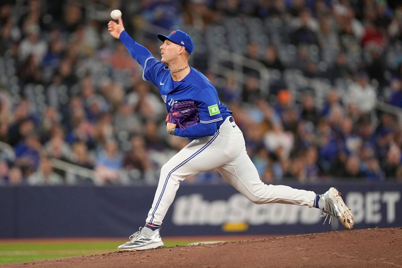 May 22, 2025; Toronto, Ontario, CAN; Toronto Blue Jays starting pitcher Bowden Francis (44) pitches to the San Diego Padres during the second inning at Rogers Centre. Mandatory Credit: John E. Sokolowski-Imagn Images