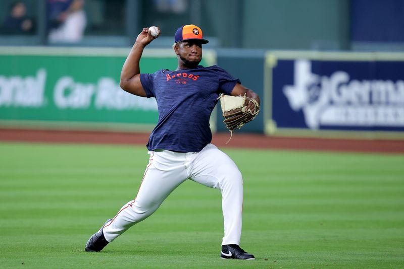 May 4, 2024; Houston, Texas, USA; Houston Astros starting pitcher Ronel Blanco (56) prior to the game against the Seattle Mariners at Minute Maid Park. Mandatory Credit: Erik Williams-USA TODAY Sports