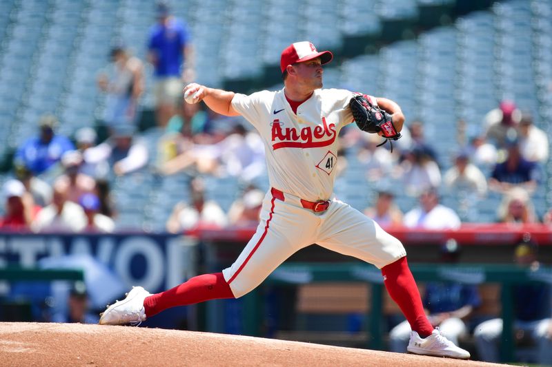 Jul 14, 2024; Anaheim, California, USA; Los Angeles Angels pitcher Carson Fulmer (41) throws against the Seattle Mariners during the first inning at Angel Stadium. Mandatory Credit: Gary A. Vasquez-USA TODAY Sports