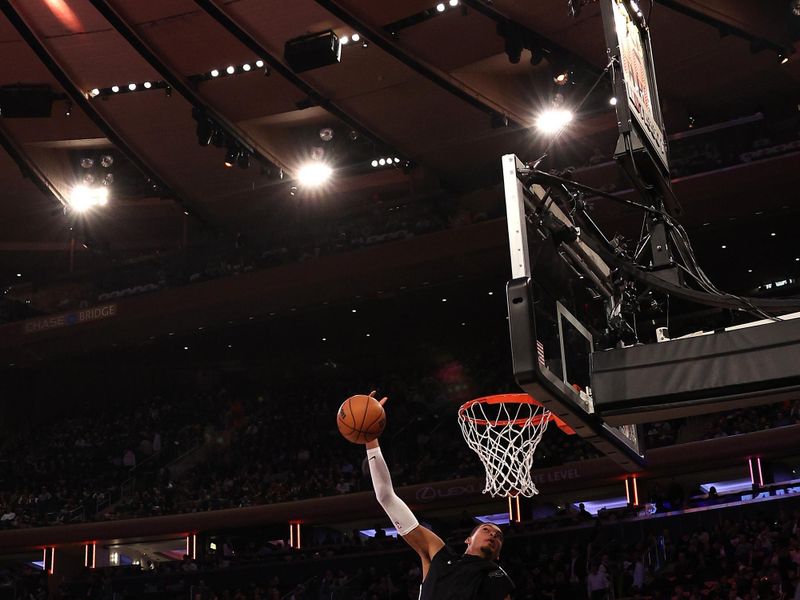 NEW YORK, NEW YORK - NOVEMBER 08: Victor Wembanyama #1 of the San Antonio Spurs warms up prior to the game against the New York Knicks at Madison Square Garden on November 08, 2023 in New York City. NOTE TO USER: User expressly acknowledges and agrees that, by downloading and or using this photograph, User is consenting to the terms and conditions of the Getty Images License Agreement. (Photo by Elsa/Getty Images)