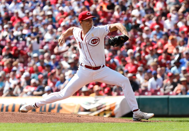 Sep 3, 2023; Cincinnati, Ohio, USA; Cincinnati Reds starting pitcher Carson Spiers (68) throws against the Chicago Cubs during the first inning at Great American Ball Park. Mandatory Credit: David Kohl-USA TODAY Sports