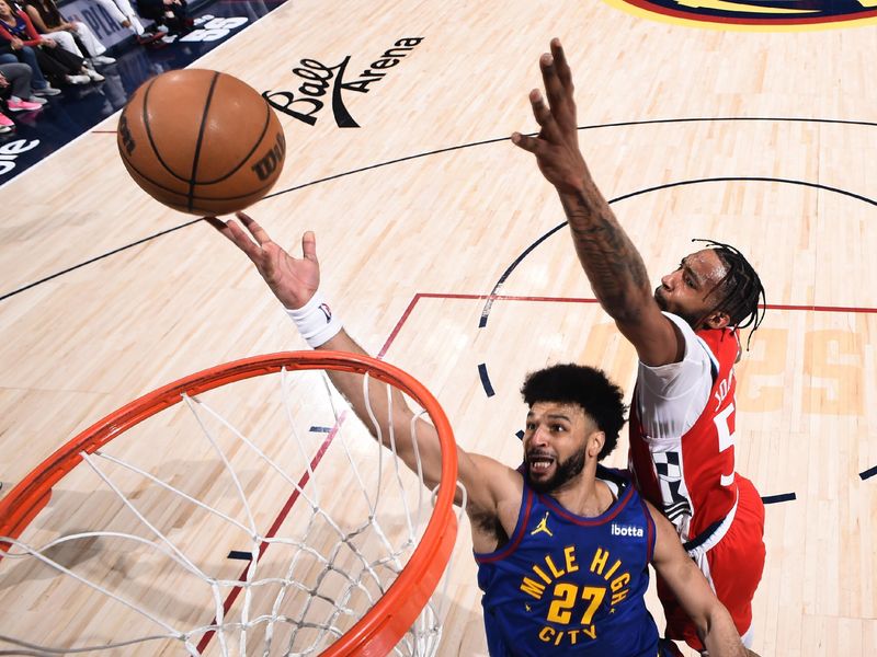 INGLEWOOD, CA - MAY 3:  Jamal Murray #27 of the Denver Nuggets shoots the ball during Round One, Game Seven of the 2025 NBA Playoffs against the LA Clippers on May 3, 2025 at Ball Arena in Denver, Colorado. NOTE TO USER: User expressly acknowledges and agrees that, by downloading and/or using this Photograph, user is consenting to the terms and conditions of the Getty Images License Agreement. Mandatory Copyright Notice: Copyright 2025 NBAE (Photo by Juan Ocampo/NBAE via Getty Images)