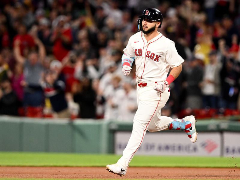 May 7, 2025; Boston, Massachusetts, USA;  Boston Red Sox right fielder Wilyer Abreu (52) runs the bases after hitting a home run against the Texas Rangers during the eighth inning at Fenway Park. Mandatory Credit: Brian Fluharty-Imagn Images