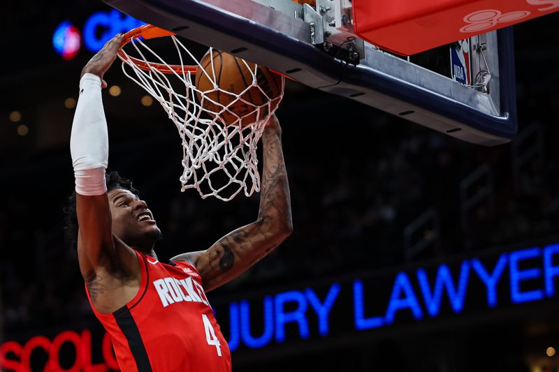 WASHINGTON, DC - APRIL 09: Jalen Green #4 of the Houston Rockets dunks the ball against the Washington Wizards during the first half at Capital One Arena on April 9, 2023 in Washington, DC. NOTE TO USER: User expressly acknowledges and agrees that, by downloading and or using this photograph, User is consenting to the terms and conditions of the Getty Images License Agreement. (Photo by Scott Taetsch/Getty Images)