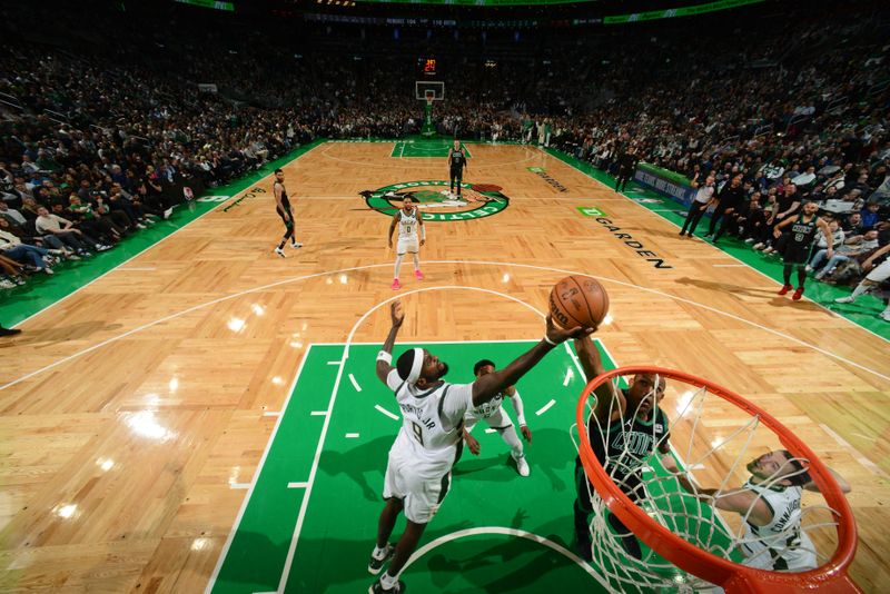 BOSTON, MA - MARCH 20: Bobby Portis #9 of the Milwaukee Bucks rebounds the ball during the game against the Boston Celtics on March 20, 2024 at the TD Garden in Boston, Massachusetts. NOTE TO USER: User expressly acknowledges and agrees that, by downloading and or using this photograph, User is consenting to the terms and conditions of the Getty Images License Agreement. Mandatory Copyright Notice: Copyright 2024 NBAE  (Photo by Brian Babineau/NBAE via Getty Images)