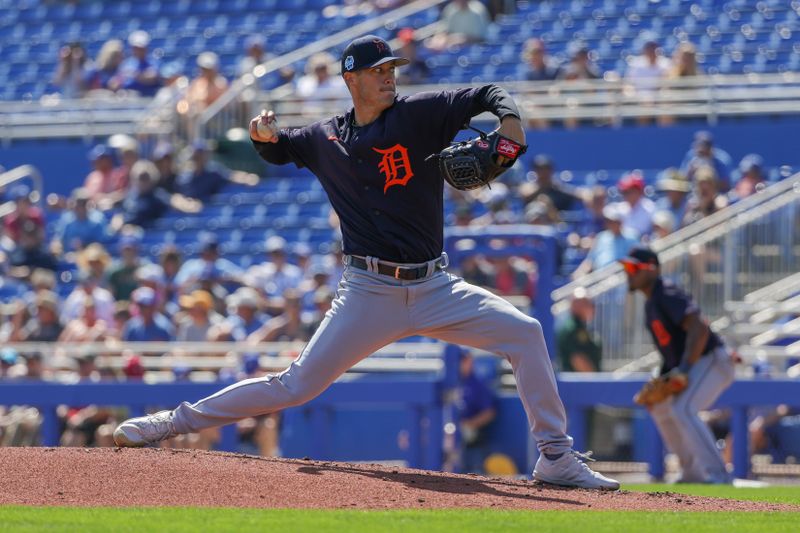 Feb 28, 2023; Dunedin, Florida, USA; Detroit Tigers relief pitcher Matt Wisler (86) throws a pitch during the third inning against the Toronto Blue Jays at TD Ballpark. Mandatory Credit: Mike Watters-USA TODAY Sports