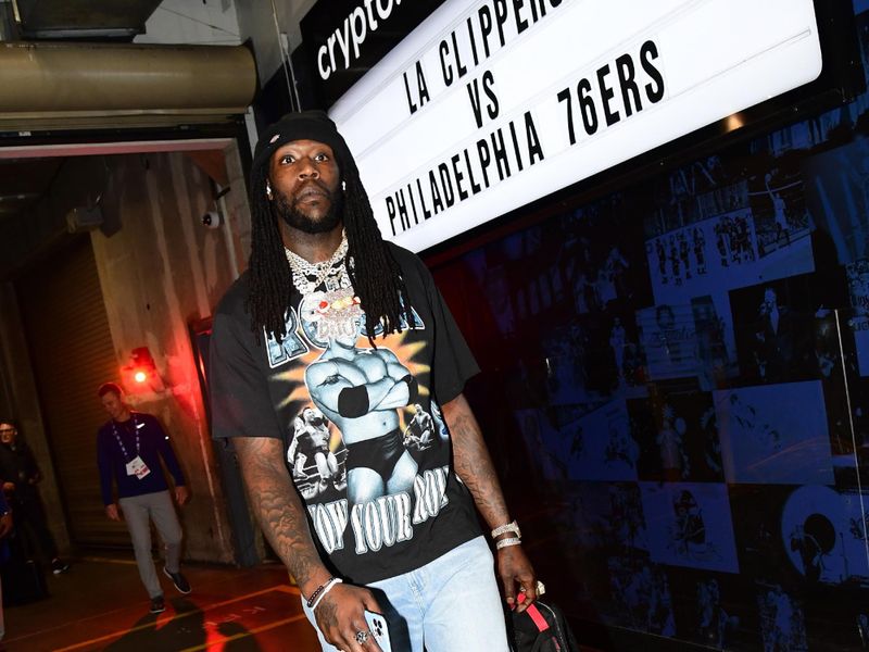 LOS ANGELES, CA - JANUARY 17: Montrezl Harrell #5 of the Philadelphia 76ers arrives to the arena before the game against the LA Clippers on January 17, 2023 at Crypto.Com Arena in Los Angeles, California. NOTE TO USER: User expressly acknowledges and agrees that, by downloading and/or using this Photograph, user is consenting to the terms and conditions of the Getty Images License Agreement. Mandatory Copyright Notice: Copyright 2023 NBAE (Photo by Adam Pantozzi/NBAE via Getty Images)