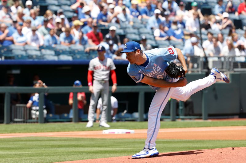 May 11, 2025; Kansas City, Missouri, USA; Kansas City Royals pitcher Seth Lugo (67) pitches in the first inning against the Boston Red Sox at Kauffman Stadium. Mandatory Credit: Gary Rohman-Imagn Images
