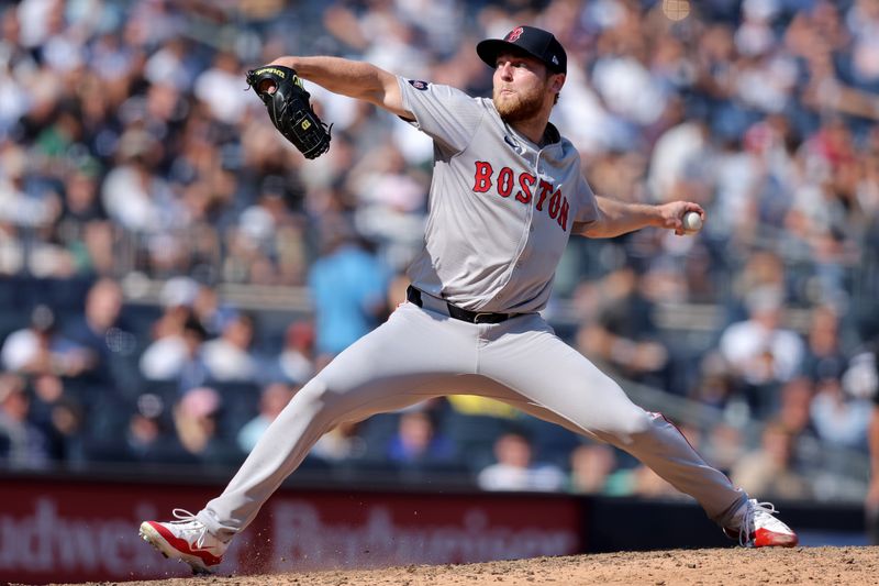 Sep 14, 2024; Bronx, New York, USA; Boston Red Sox relief pitcher Bailey Horn (78) pitches against the New York Yankees during the sixth inning at Yankee Stadium. Mandatory Credit: Brad Penner-Imagn Images