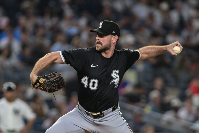 Sep 23, 2025; Bronx, New York, USA; Chicago White Sox pitcher Tyler Gilbert (40) pitches against the New York Yankees during the sixth inning at Yankee Stadium. Mandatory Credit: John Jones-Imagn Images