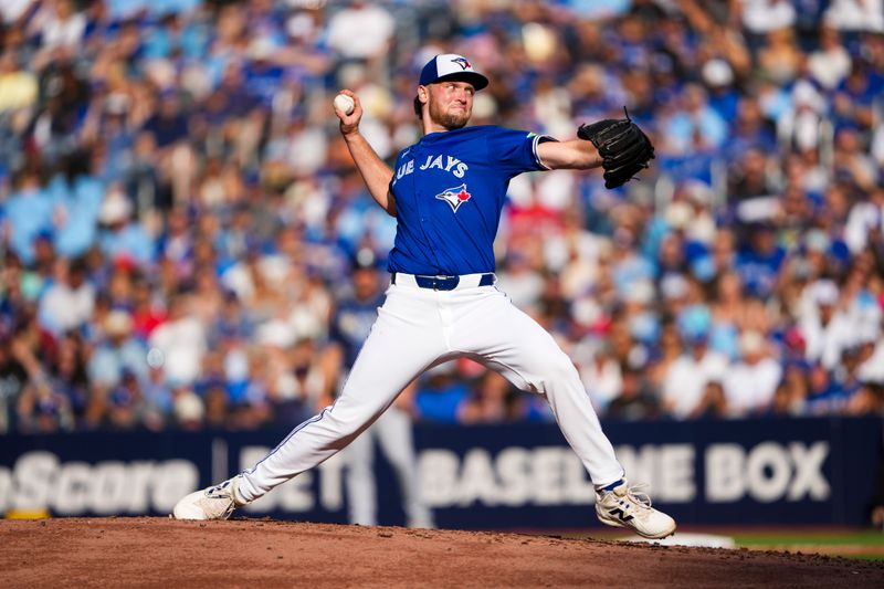Sep 27, 2025; Toronto, Ontario, CAN; Toronto Blue Jays pitcher Trey Yesavage (39) delivers a pitch against the Tampa Bay Rays during the fifth inning at Rogers Centre. Mandatory Credit: Kevin Sousa-Imagn Images