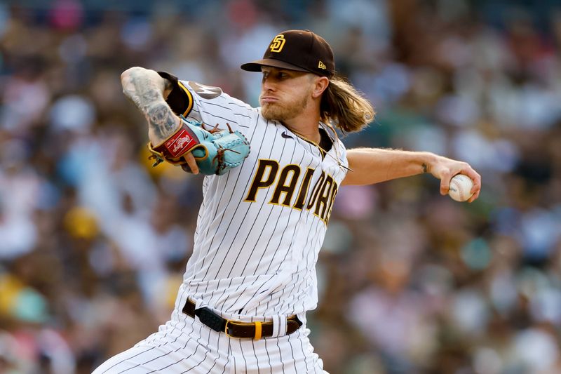 Jun 17, 2023; San Diego, California, USA;  San Diego Padres relief pitcher Josh Header (71) throws a pitch in the ninth inning against the Tampa Bay Rays at Petco Park. Mandatory Credit: David Frerker-USA TODAY Sports