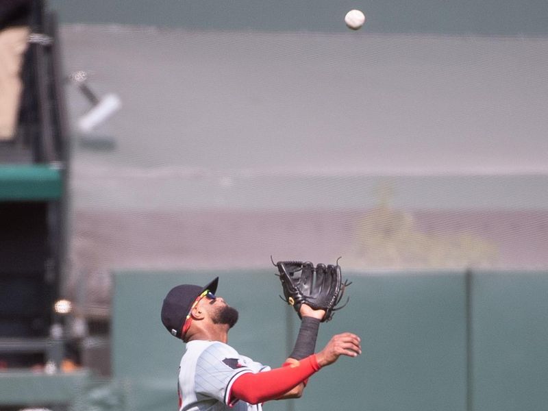 Jul 13, 2024; San Francisco, California, USA; Minnesota Twins second baseman Willi Castro (50) catches a pop fly against the San Francisco Giants during the first inning at Oracle Park. Mandatory Credit: Ed Szczepanski-USA TODAY Sports