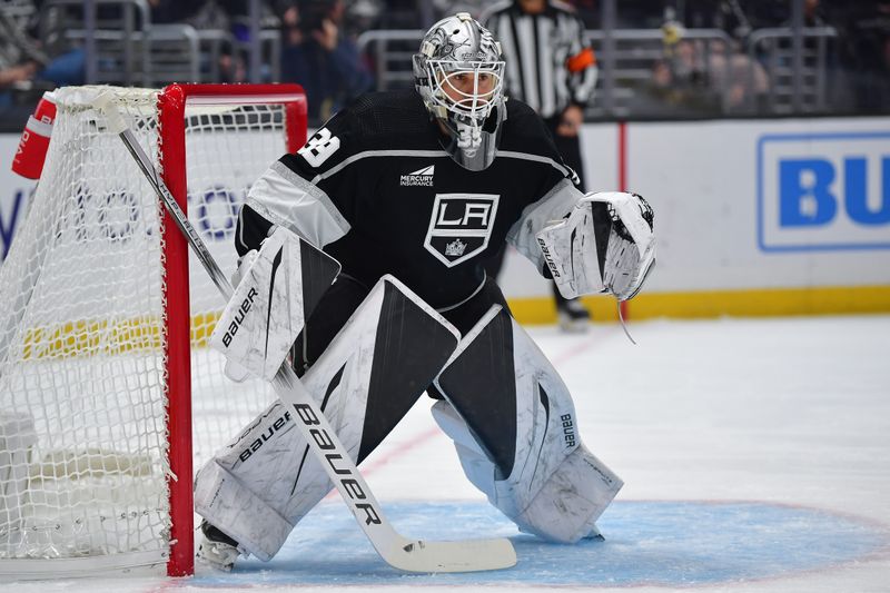 Dec 3, 2023; Los Angeles, California, USA; Los Angeles Kings goaltender Cam Talbot (39) defends the goal against the Colorado Avalanche during the first period at Crypto.com Arena. Mandatory Credit: Gary A. Vasquez-USA TODAY Sports