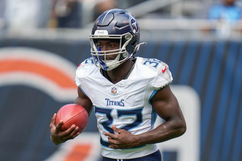 Tennessee Titans running back Tyjae Spears practices before an NFL preseason game against the Chicago Bears Saturday, Aug. 12, 2023, in Chicago. (AP Photo Erin Hooley)