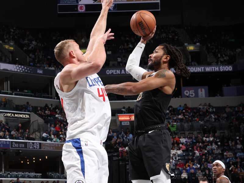 MEMPHIS, TN - FEBRUARY 23: Derrick Rose #23 of the Memphis Grizzlies shoots the ball during the game against the LA Clippers on February 23, 2024 at FedExForum in Memphis, Tennessee. NOTE TO USER: User expressly acknowledges and agrees that, by downloading and or using this photograph, User is consenting to the terms and conditions of the Getty Images License Agreement. Mandatory Copyright Notice: Copyright 2024 NBAE (Photo by Joe Murphy/NBAE via Getty Images)