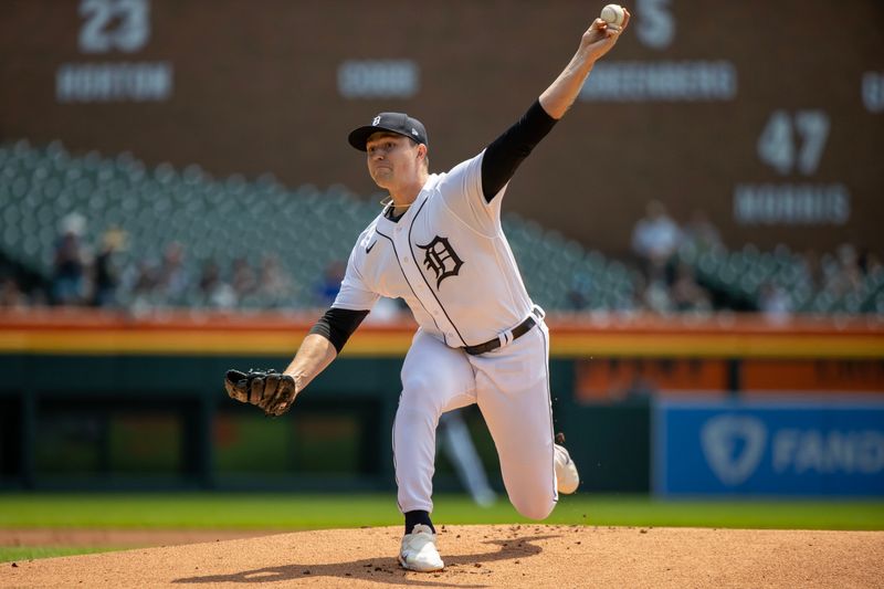 Jul 24, 2023; Detroit, Michigan, USA; Detroit Tigers starting pitcher Tarik Skubal (29) throws in the first inning against the San Francisco Giants at Comerica Park. Mandatory Credit: David Reginek-USA TODAY Sports