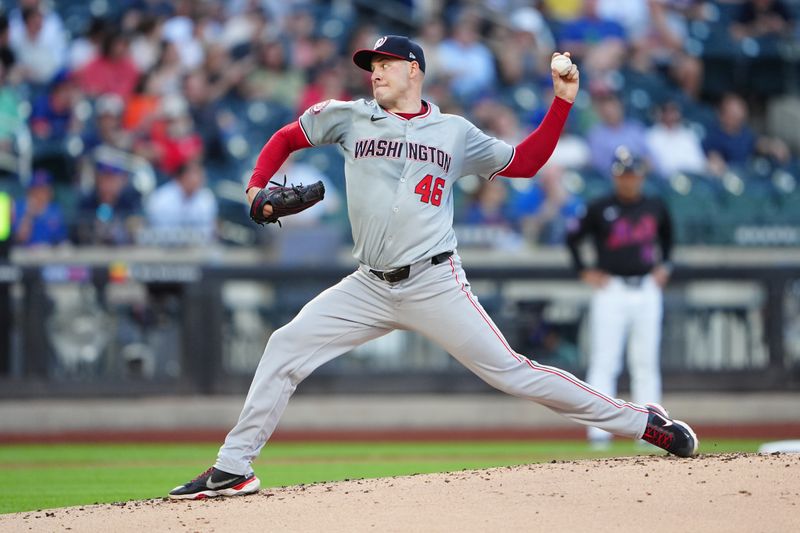 Jul 10, 2024; New York City, New York, USA; Washington Nationals pitcher Patrick Corbin (46) delivers a pitch against the New York Mets during the first inning at Citi Field. Mandatory Credit: Gregory Fisher-USA TODAY Sports