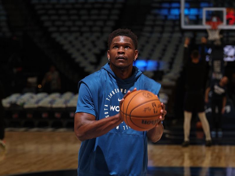 MINNEAPOLIS, MN -  APRIL 25:   Anthony Edwards #5 of the Minnesota Timberwolves warms up before the game against the Los Angeles Lakers  during Round 1 Game 3 of the 2025 NBA Playoffs  on April 25, 2025 at Target Center in Minneapolis, Minnesota. NOTE TO USER: User expressly acknowledges and agrees that, by downloading and or using this Photograph, user is consenting to the terms and conditions of the Getty Images License Agreement. Mandatory Copyright Notice: Copyright 2025 NBAE (Photo by David Sherman/NBAE via Getty Images)