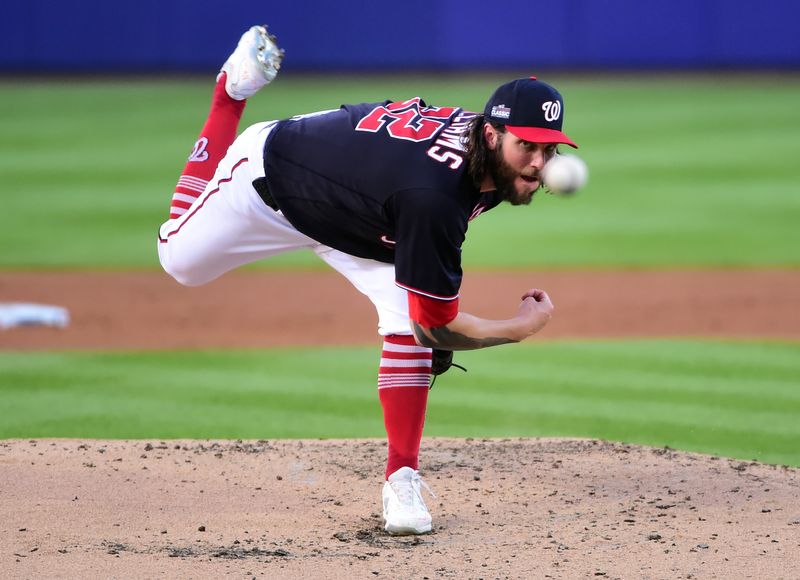 Aug 20, 2023; Williamsport, Pennsylvania, USA; Washington Nationals pitcher Trevor Williams (32) throws a pitch in the second inning against the Philadelphia Phillies at Muncy Bank Ballpark at Historic Bowman Field. Mandatory Credit: Evan Habeeb-USA TODAY Sports